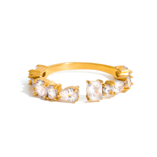 Позлатен дамски пръстен Prisma с комбинация от различни форми цирконии