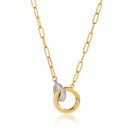 Позлатено дамско колие Duo Rings със златен и сребрист пръстен