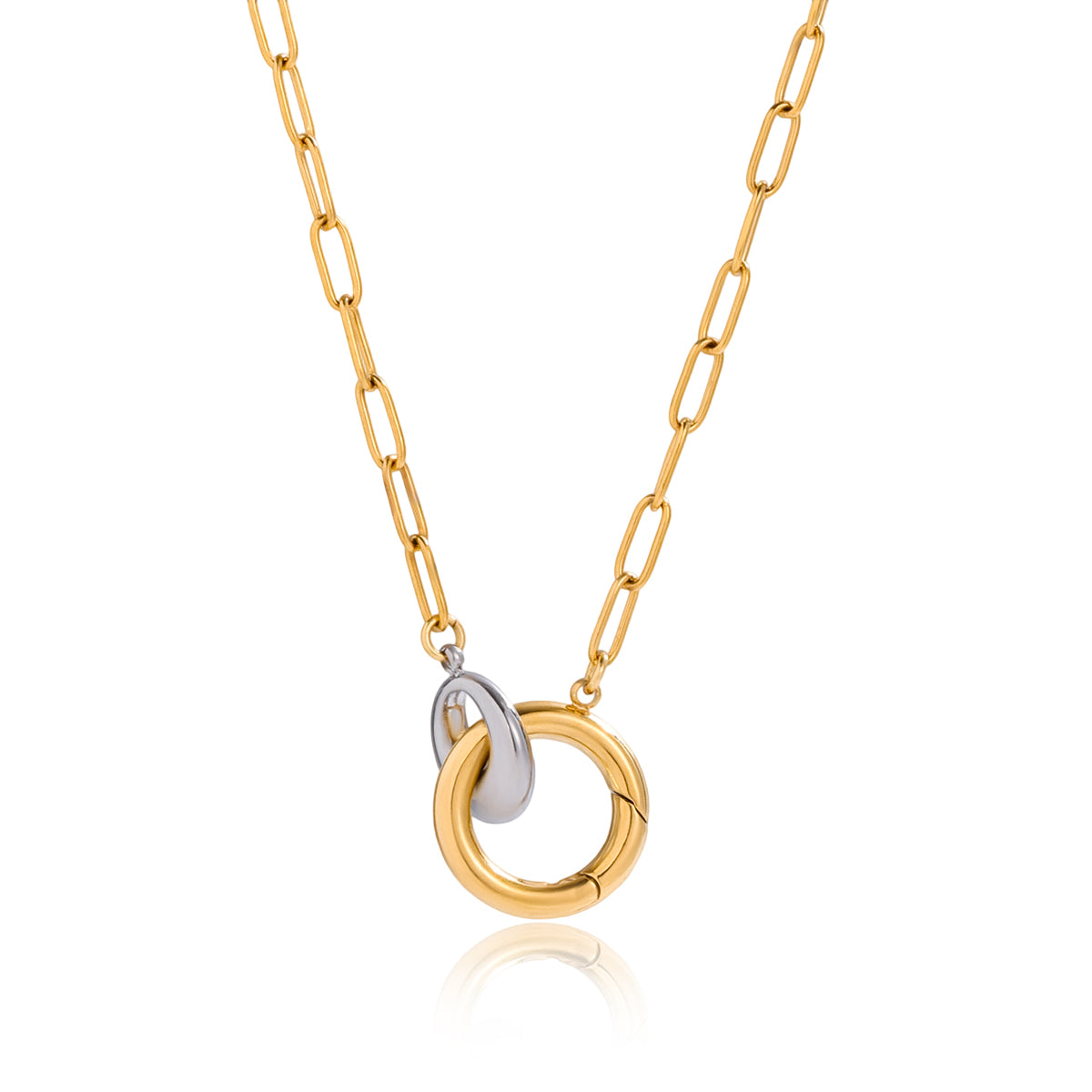 Позлатено дамско колие Duo Rings със златен и сребрист пръстен