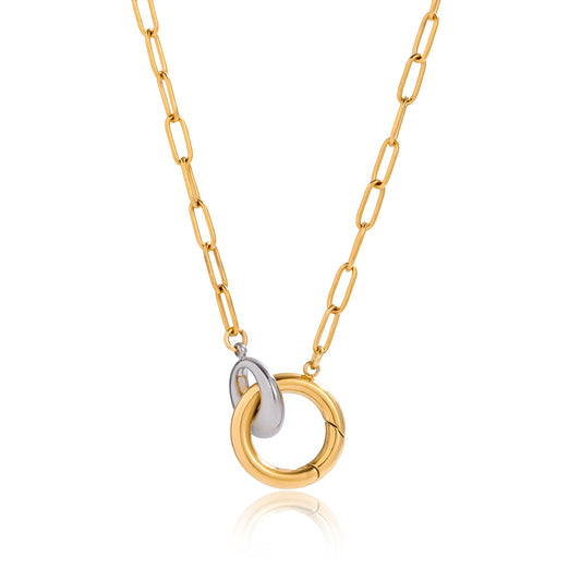 Позлатено дамско колие Duo Rings със златен и сребрист пръстен